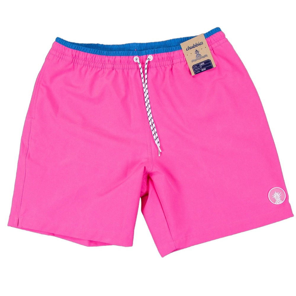 Chubbies "The‎ Avalons" Swim Trunks Mens L Pink Vibrant 7" Mesh Liner Shorts